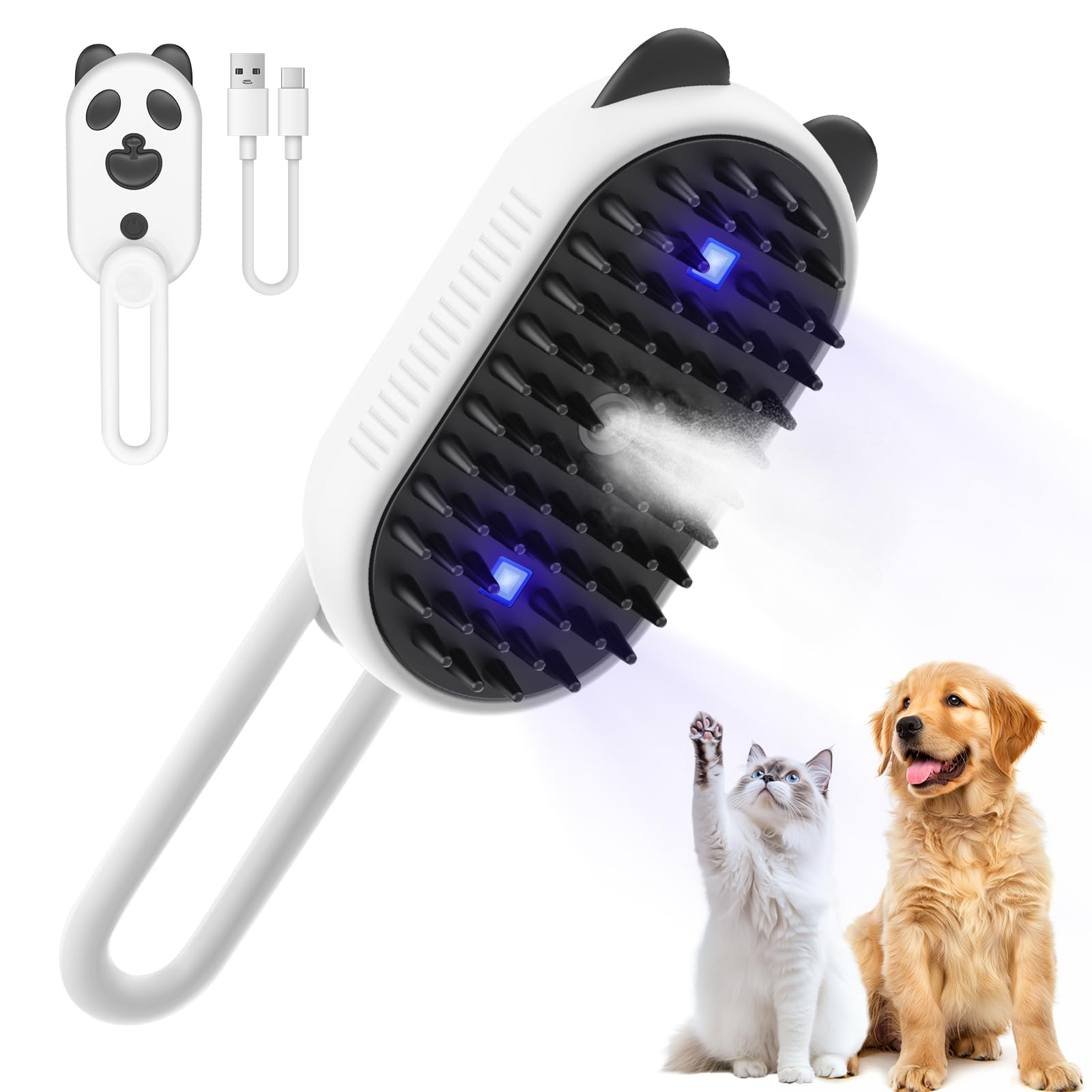 Cat Steam Brush for Shedding, 4 in 1 Water Cat Brushes for Indoor Cats Hair Brush with Spray & UV Light, Steam Brush for Cats & Dog for Massage Clean