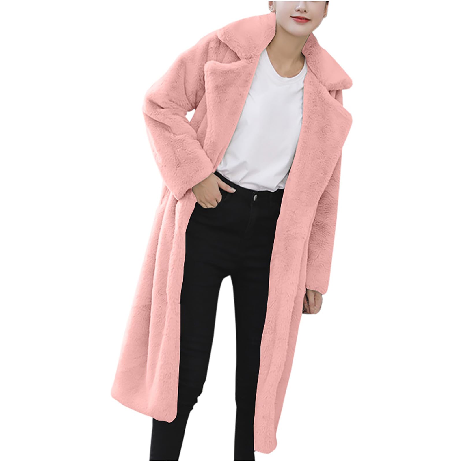 Cappotti invernali per le donne Uk Manica Lunga Casual Pile Caldo Trench Cappotto con Cintura Autunno Inverno Fuzzy Cardigan Aperto Frontale Giacche Lunghe Sherpa Risvolto Tacca Capispalla antivento