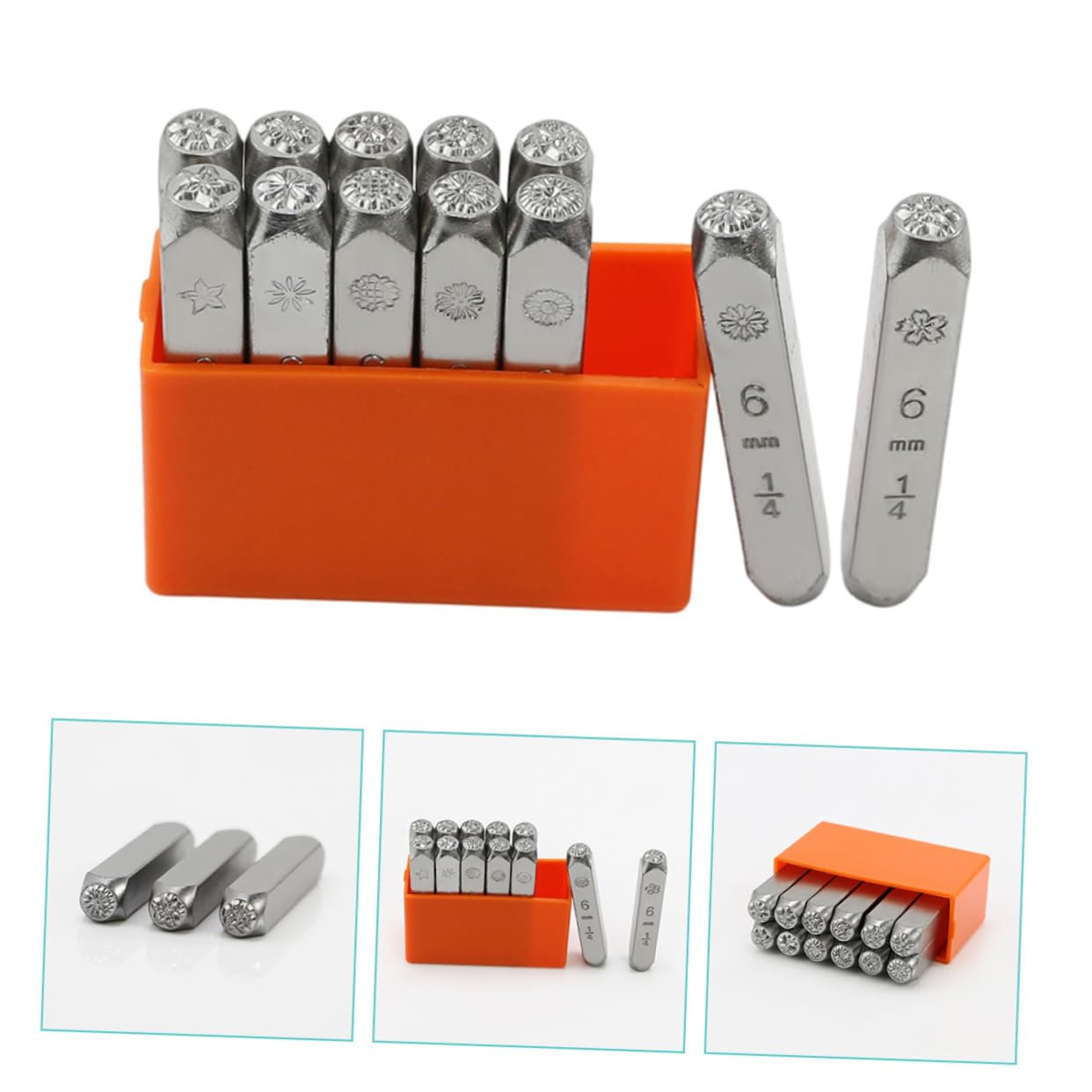 Tampon à Sculpter le Cuir Fleur en Acier, Lot de 12 Set de Set de Pièces