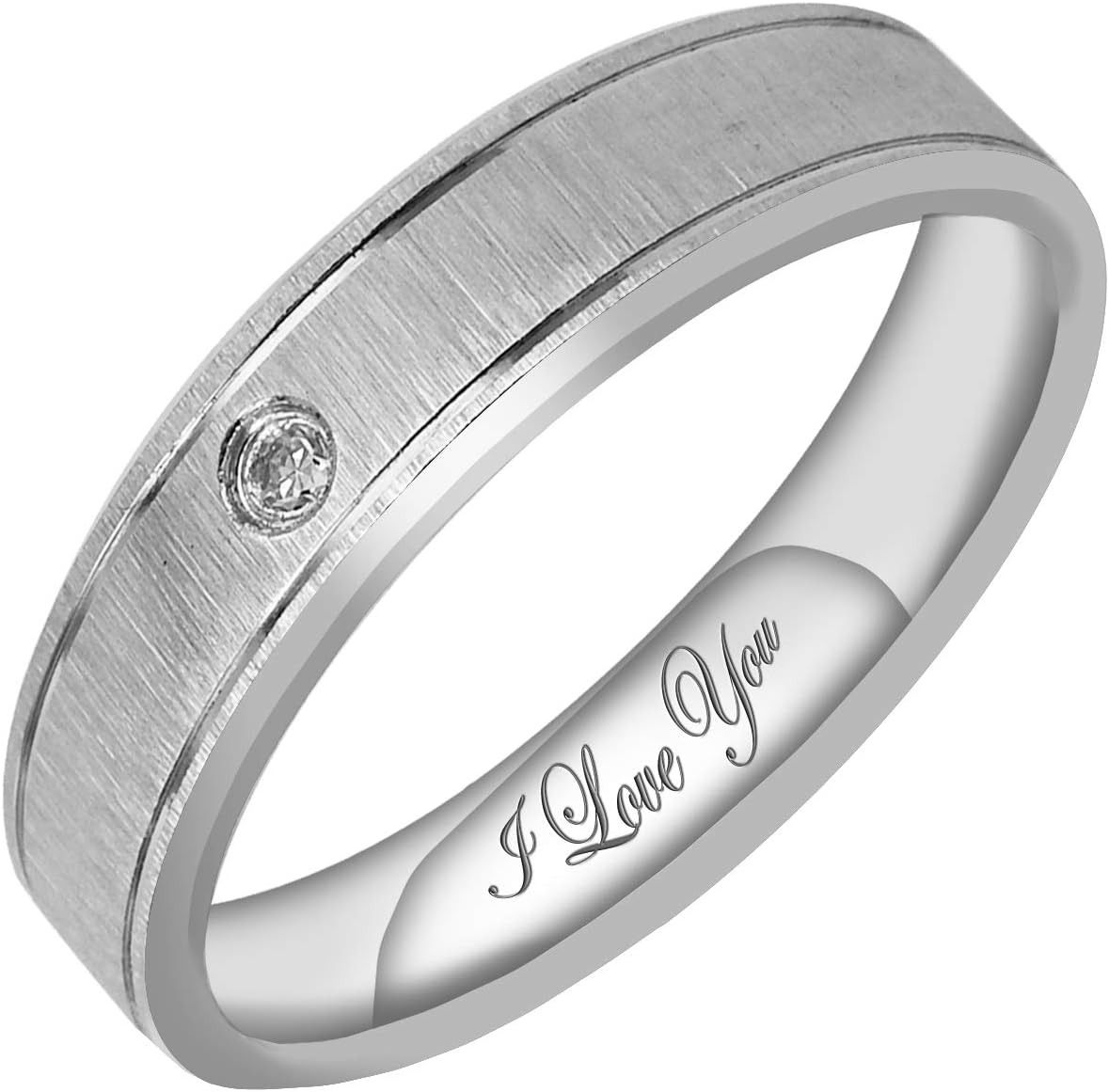 Everstone Women's Matte & Brushed 4MM & 6MM Flat Promise Ring Wedding Bands Titanium Ring Color: Platinum Engraved I Love You