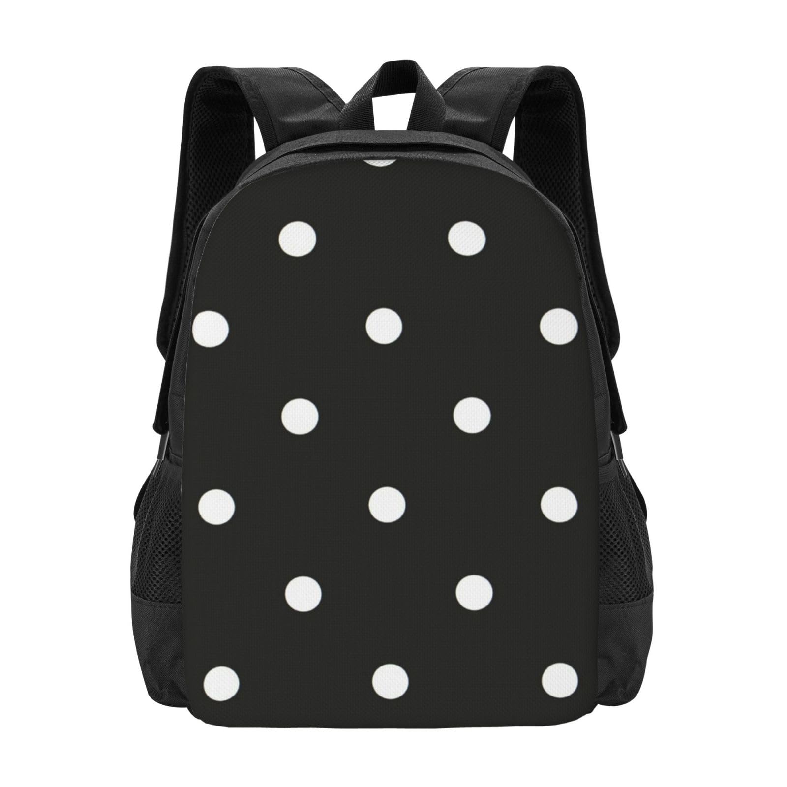 Flyife Unisex Black And White Polka Dot Printed Travel Laptop Backpack - Large Capacity Versatile Comfortable Student Book Bag For Travel, School, And Outdoor Activities