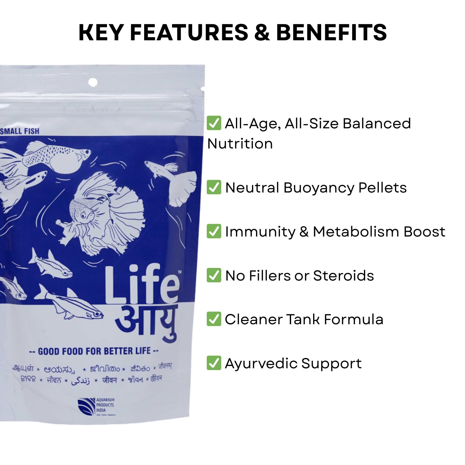 Life AAYU Neutral Fish Food | Ayurvedic Daily Diet for All Fish Sizes | Fresh from 7pets Store (Small, 100gms) 3