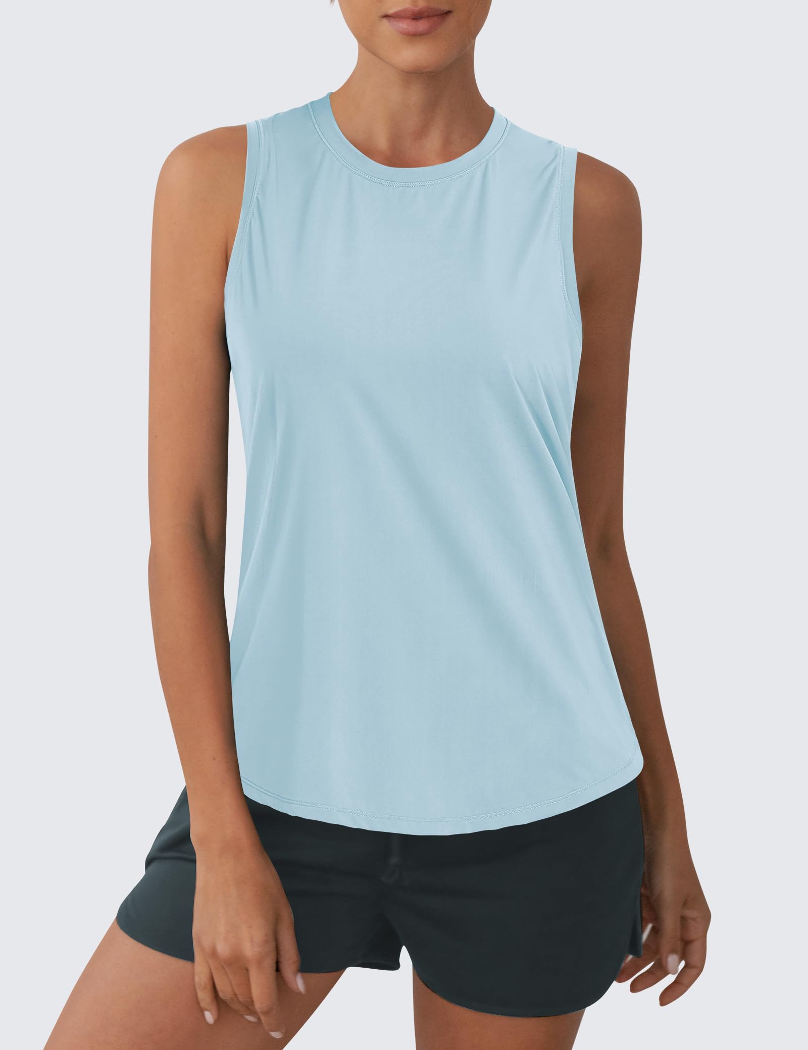 OYANUS Top da allenamento estivo da donna senza maniche Racerback Canotta atletica a collo alto Loose Fit Running Gym Yoga camicie