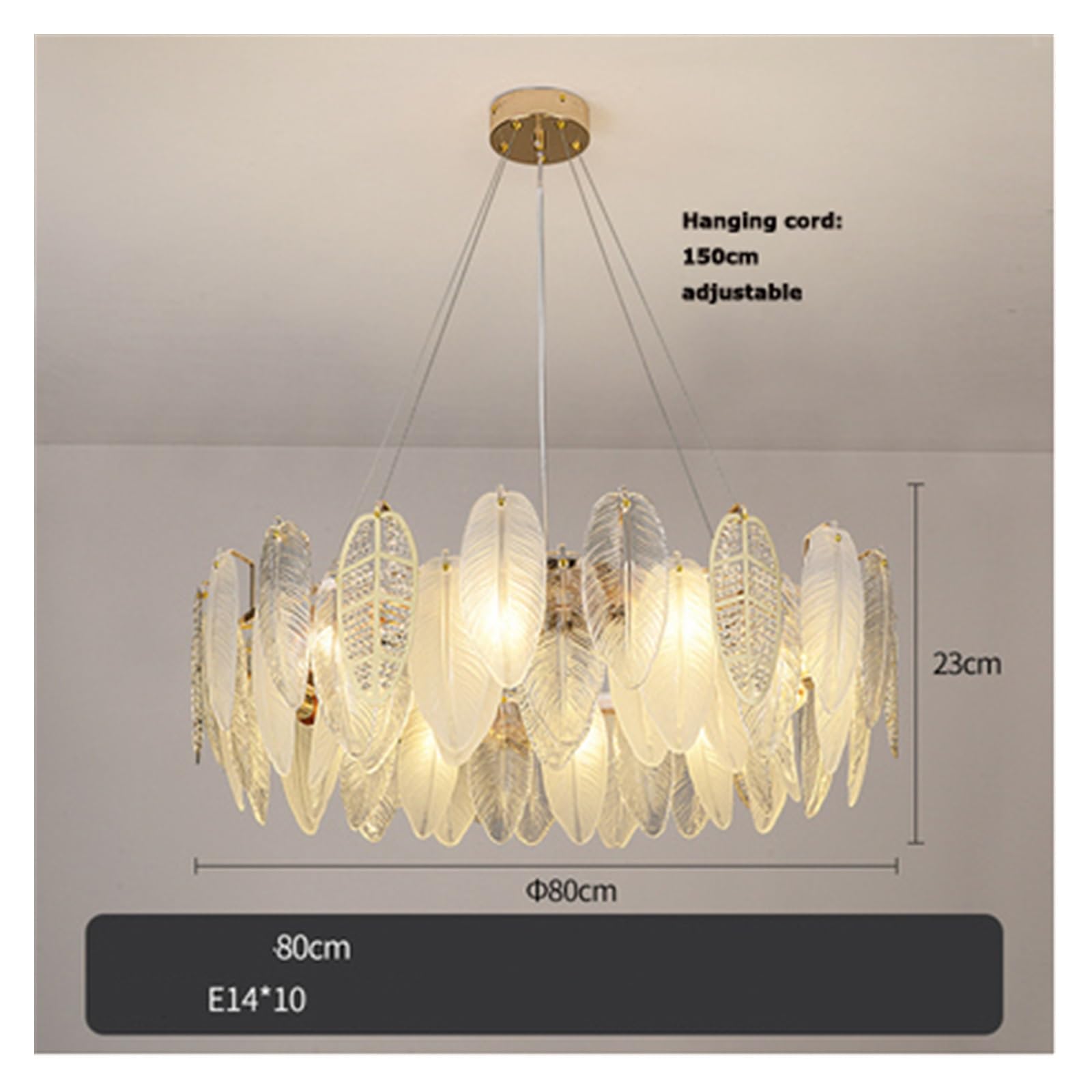 Generico Lampadario, 2025 Foglie Autunnali LED Art Deco Vetro Lampade a Sospensione dimmerabili Lampada a di Design a for Soggiorno(80cm,Neutral light)