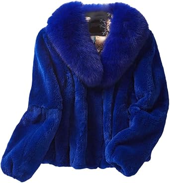 Hcclijo Women Winter Fur Collar Faux Fur Jacket Plush Coat Lapel Long Sleeves Fluffy Jacket Elegant Overcoat