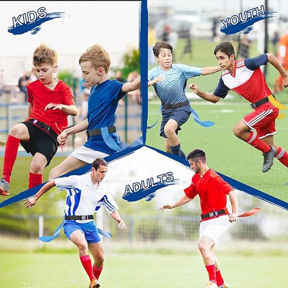 22PCS Flag Football Belts Adjustable Flag Football Set Football Flag Football Belts for Sports Training Competition Blue+Red