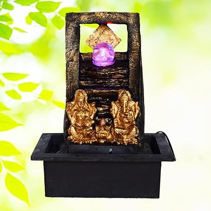 Decorwale Polyresin Table Top Indoor Outdoor Water Fountain with LED Lights for Home Decor Decoration Showpiece Gift Gifting Items- (Ganesha Fountain -01)
