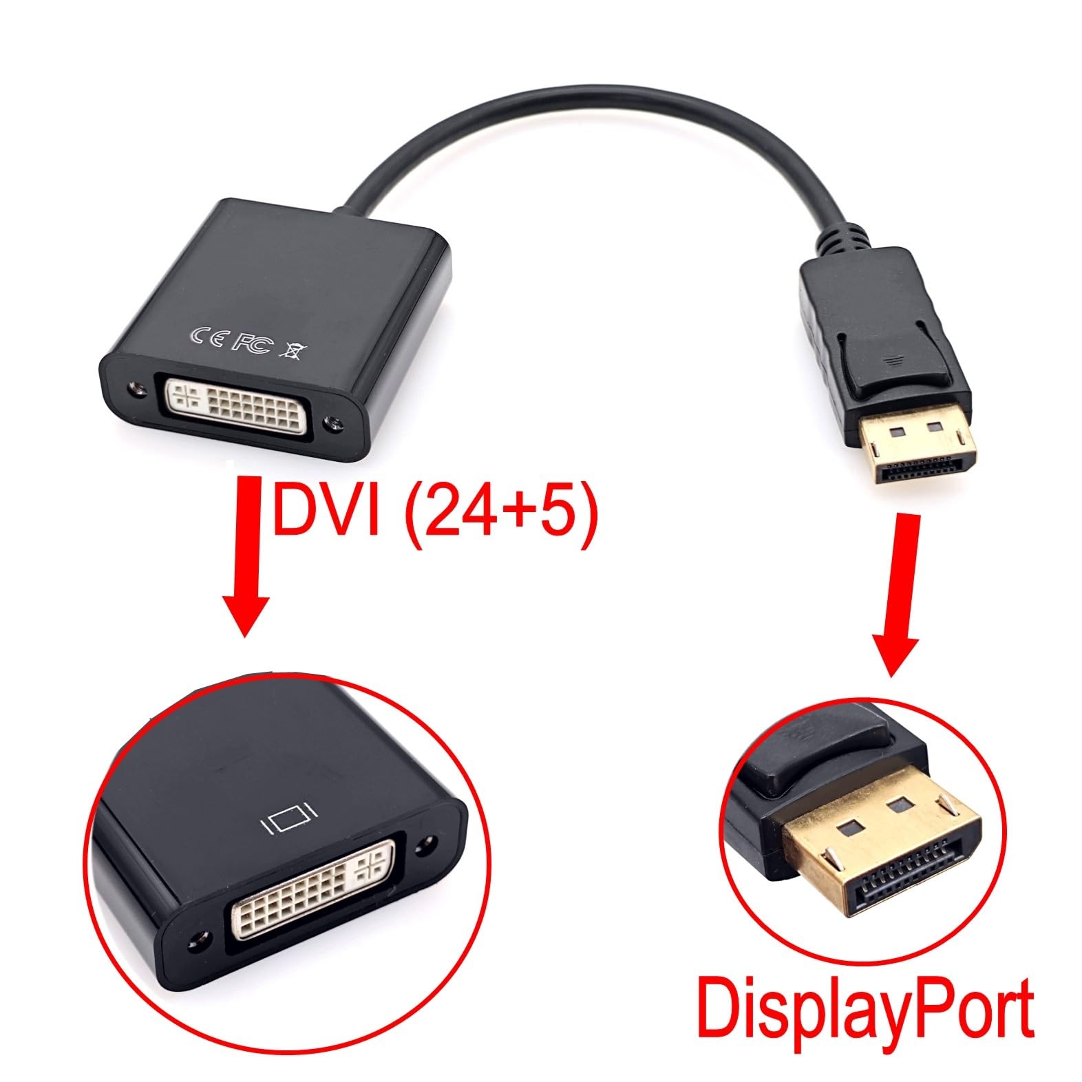 Adaptateur DisplayPort vers DVI mâle vers femelle plaqué or pour moniteur Lenovo Dell HP