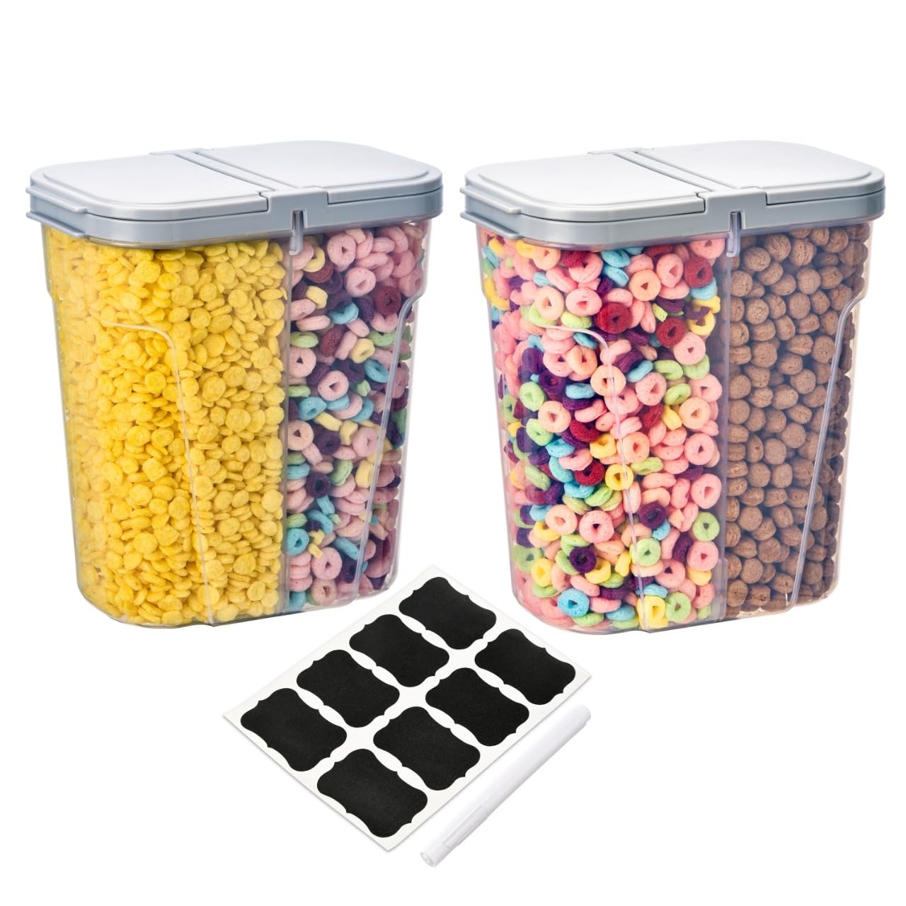 Deli Kitchen 5 Liter BPA free Cereal Storage Containers 2-in-1 Box, Plastic Food Storage Container with Airtight lids, Durable, Stackable Kitchen Dispenser for Cereals (Pack of 2)