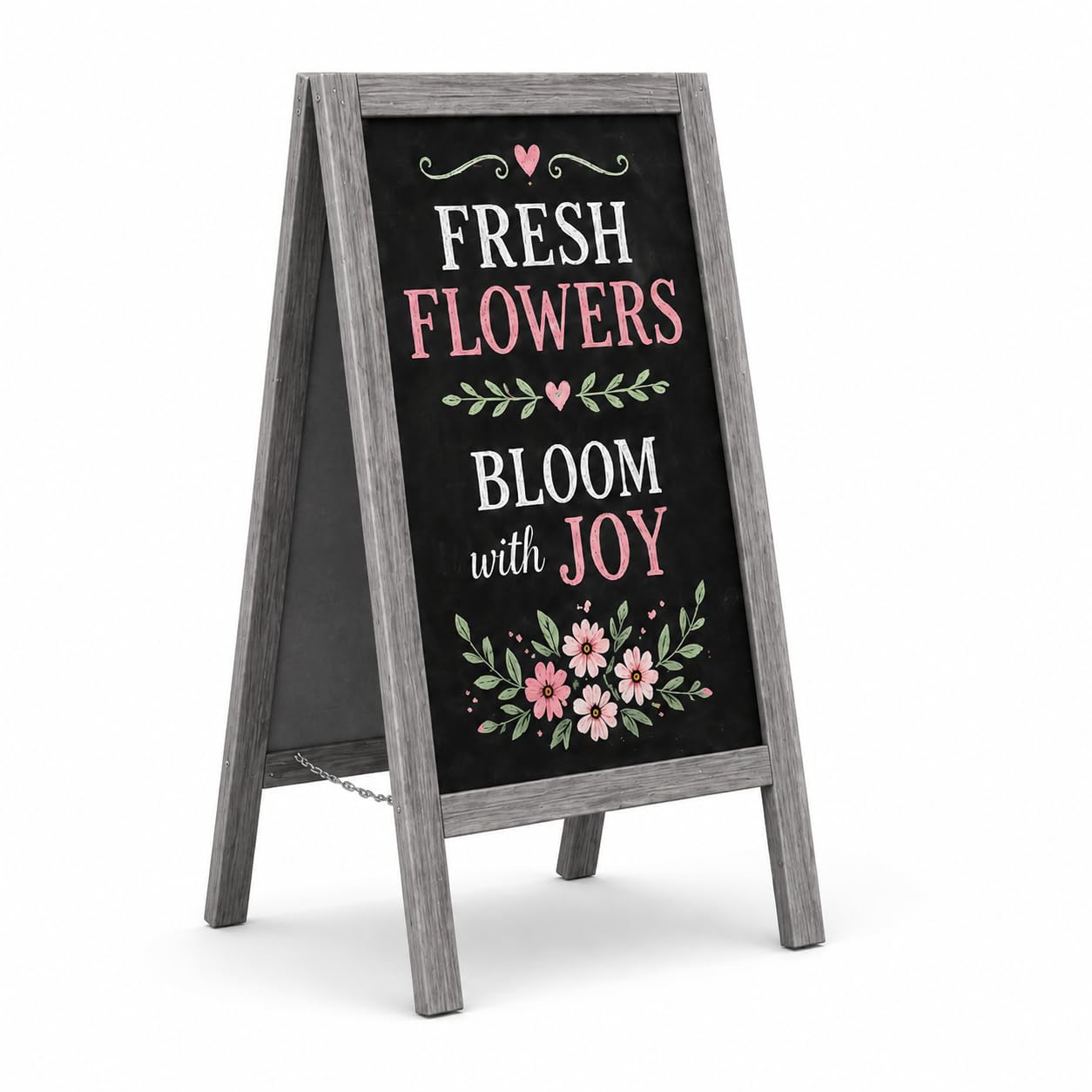 MG Design chevalet ardoise en bois peint en gris 60 x 120 cm – recto verso, pliable et effaçable – panneau publicitaire A-frame pour restaurant, commerce et événements