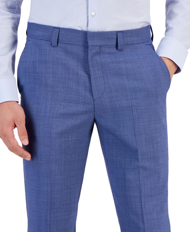 Men's Modern-Fit Stretch Micro-Houndstooth Wool Suit Pants (Mid Blue, 32R)4
