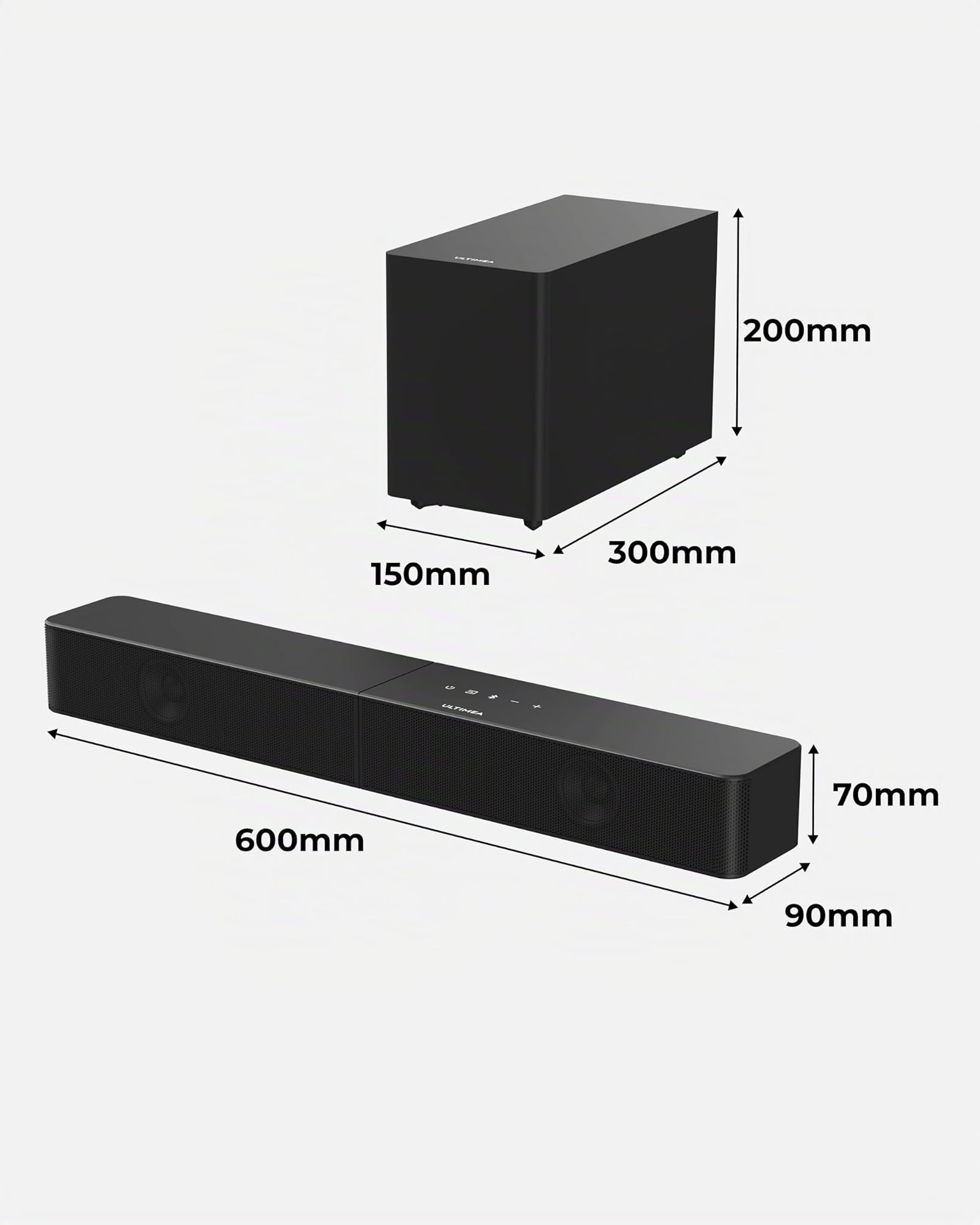 ULTIMEA 2.1 Canali Soundbar, 240W Sound Bar con Subwoofer Wireless, VoiceMX e BassMX, App Controllo, Bassi Regolabili, HDMI, Ottico, Bluetooth 6.0, Poseidon M30