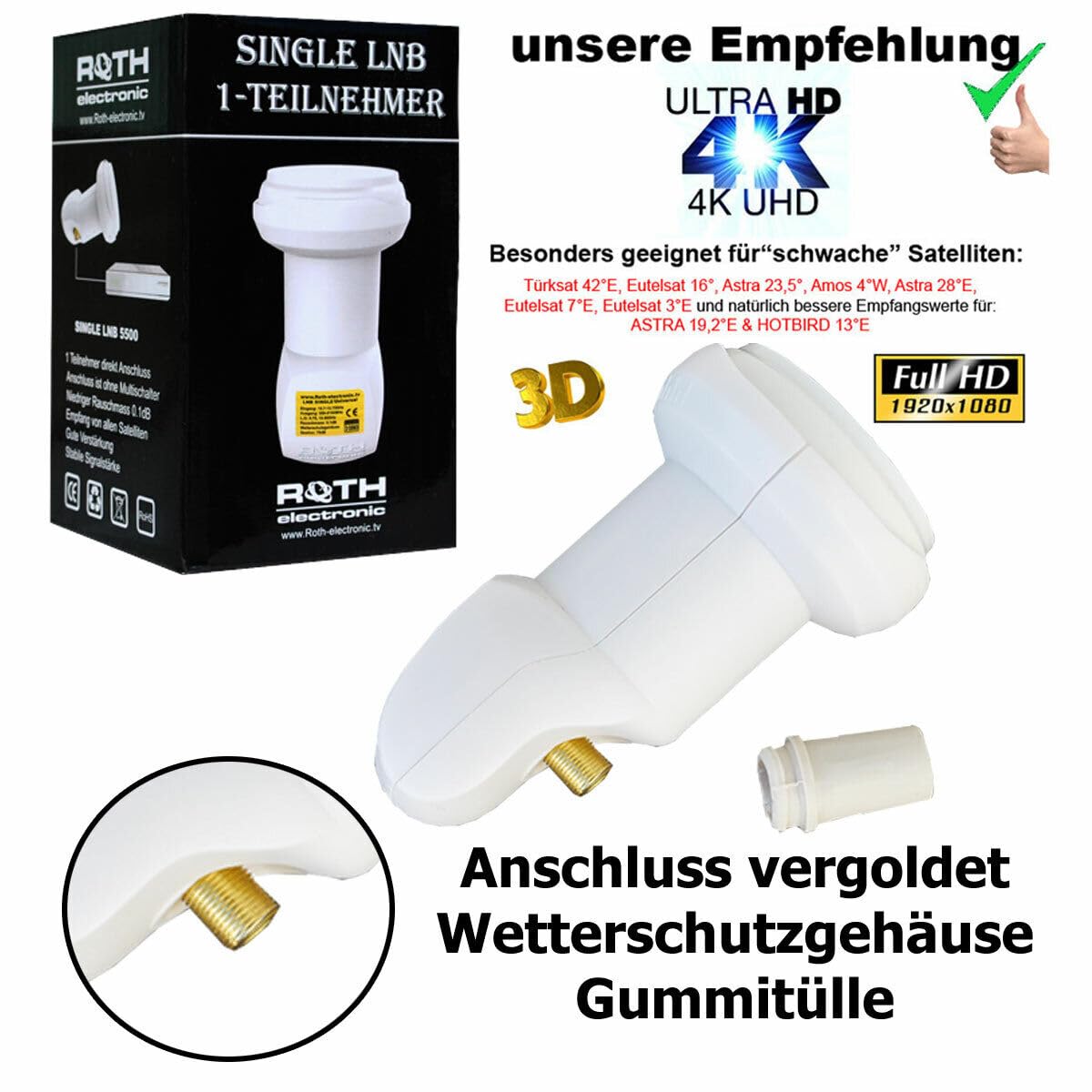 Digitale Satanlage Komplettset 60cm Sat-Schüssel Spiegel Antrazit HDTV Sat-Receiver 2X USB LNB 0,1dB Kabel Sat Anlage 1 Teilnehmer Full HD Astra 19°E Deutsch F-Steckern