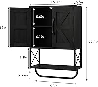Vista 3 de RUSTOWN - Gabinete rústico de granja con dos puertas de granero, gabinete de almacenamiento de madera montado en la pared con estante ajustable