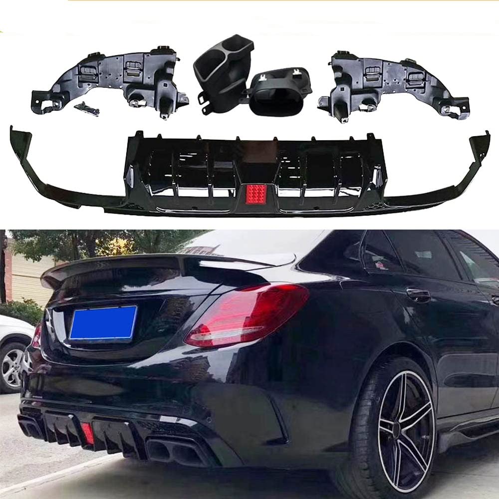 Dla Mercedesa Dla Benz Klasy C W205 C200 C300 C400 C43 C63 AMG 2014-2019 Dyfuzor Tylnego Zderzaka Samochodu Spoiler Splitter Z Końcówkami Wydechowymi(Carbon Fiber look)