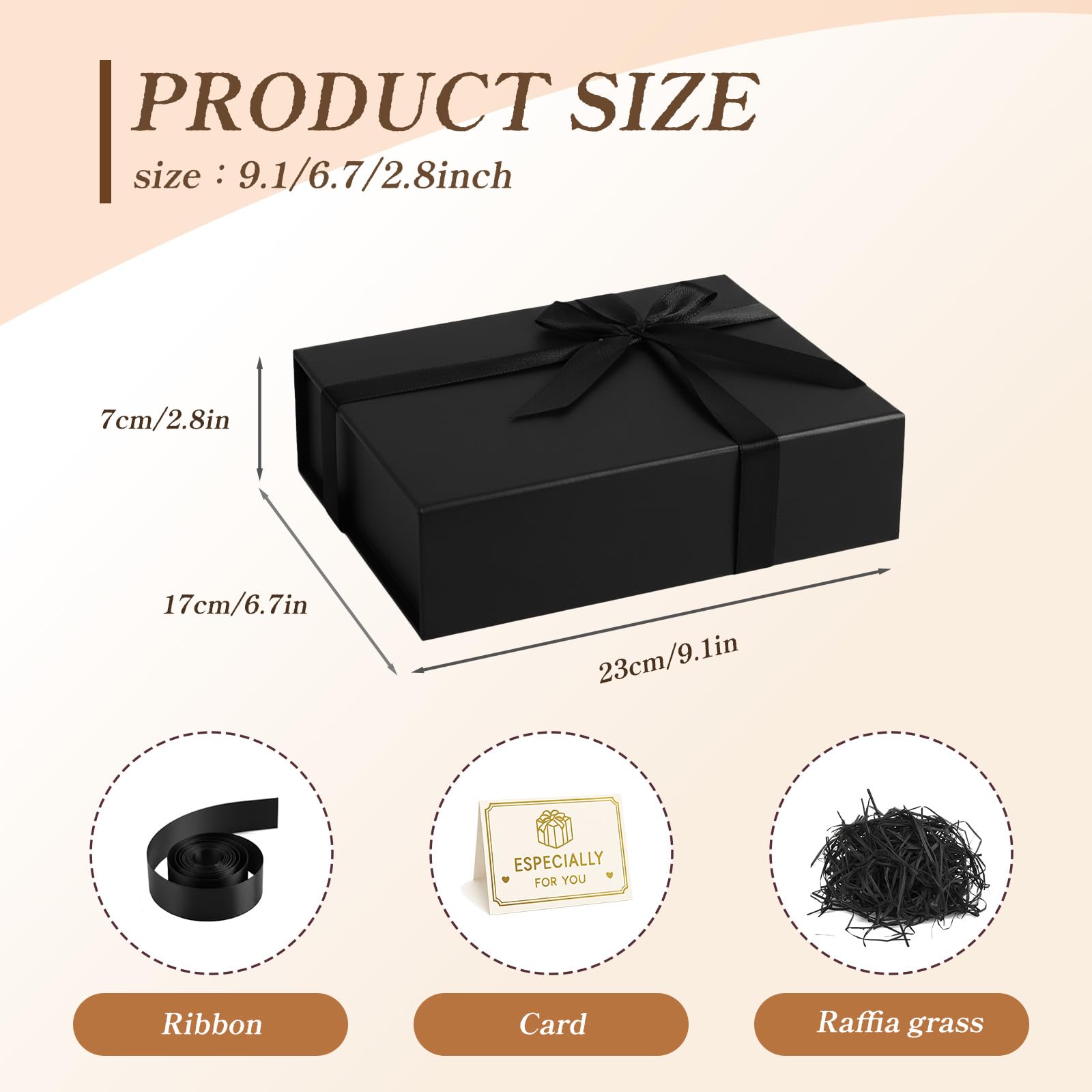 Dimore Confezione da 4 scatole regalo nere, 26 x 19 x 8,1 cm, scatola regalo magnetica con coperchio, scatola rettangolare pieghevole in truciolato per proposte di damigella d'onore, matrimoni