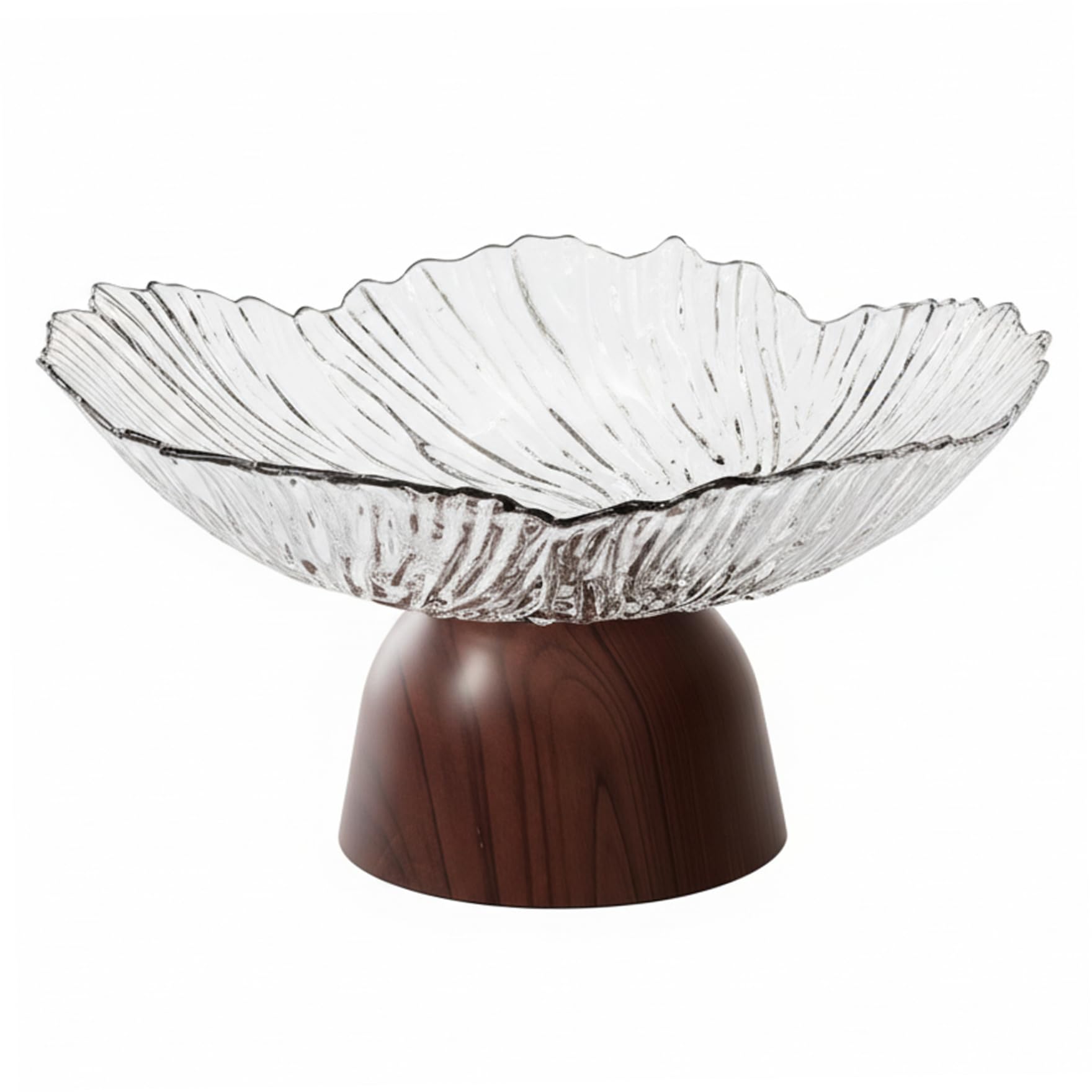 AwnsIMfreien Pedestal Fruit Bowl for Kitchen Counter, 10.24 Inch Spacious Decorative Bowl with Woodgrain Foot, Clear Serving Dish for Fruits Snacks Candy Style 1, Pedestal Fruit