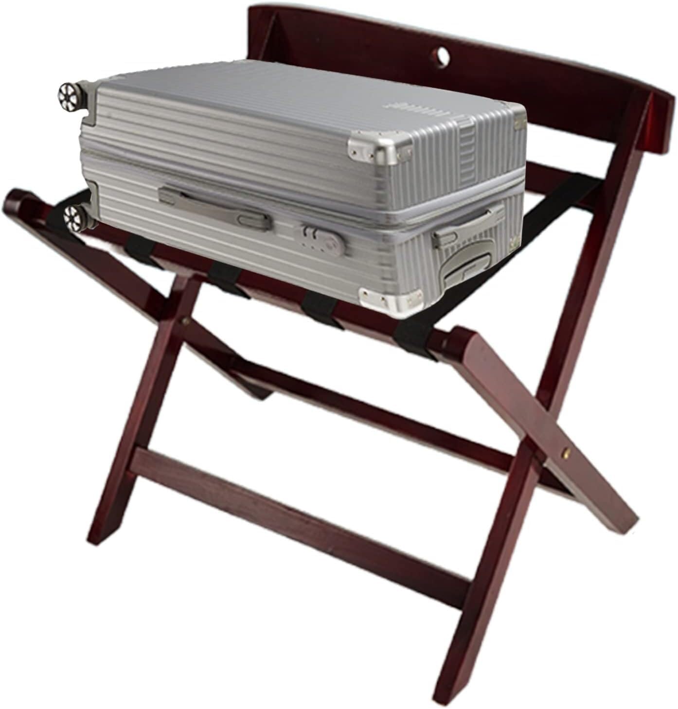 Porte-bagages en bois et nylon pliable support valise d'appoint