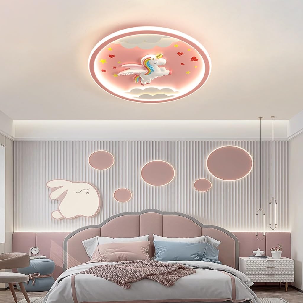 Deckenleuchte LED Innen Rosa Deckenlampe Moderne Dimmbare Einhornlampe 56W Deckenlicht Geeignet für Wohnzimmer Schlafzimmer Flur Kinderzimmer Runde Deckenbeleuchtung