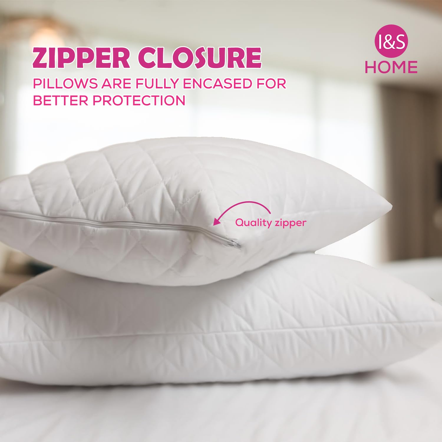 I&S HOME Paquete de 2 protectores de almohada acolchados con cremallera, 50 x 75 cm, fundas de almohada hipoalergénicas, transpirables, suaves, fundas de almohada con cremallera, color blanco