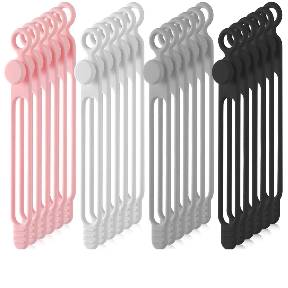 Lklncxc One Color Cable Ties 40Pcs Silicone Reusable Holder Strap Adjustable Cable Organize (4 Colors)