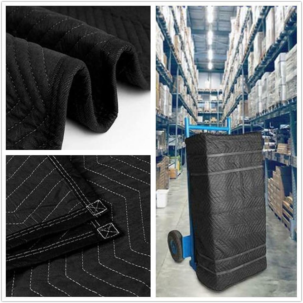 12 Moving & Packing Blankets 80 inches x 72 inches (55 lb/dz Weight) - Quilted Shipping Furniture Pads (Black)