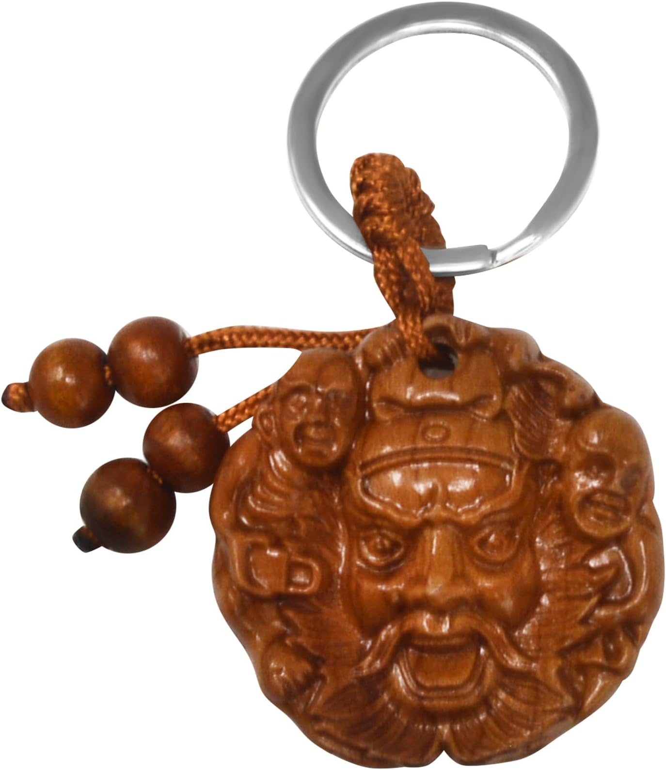Feng Shui Peach Wood Chung Kwei Keychain Zhong Kui Wood Carved Amulet + Free Red String Bracelet SKU:M1072