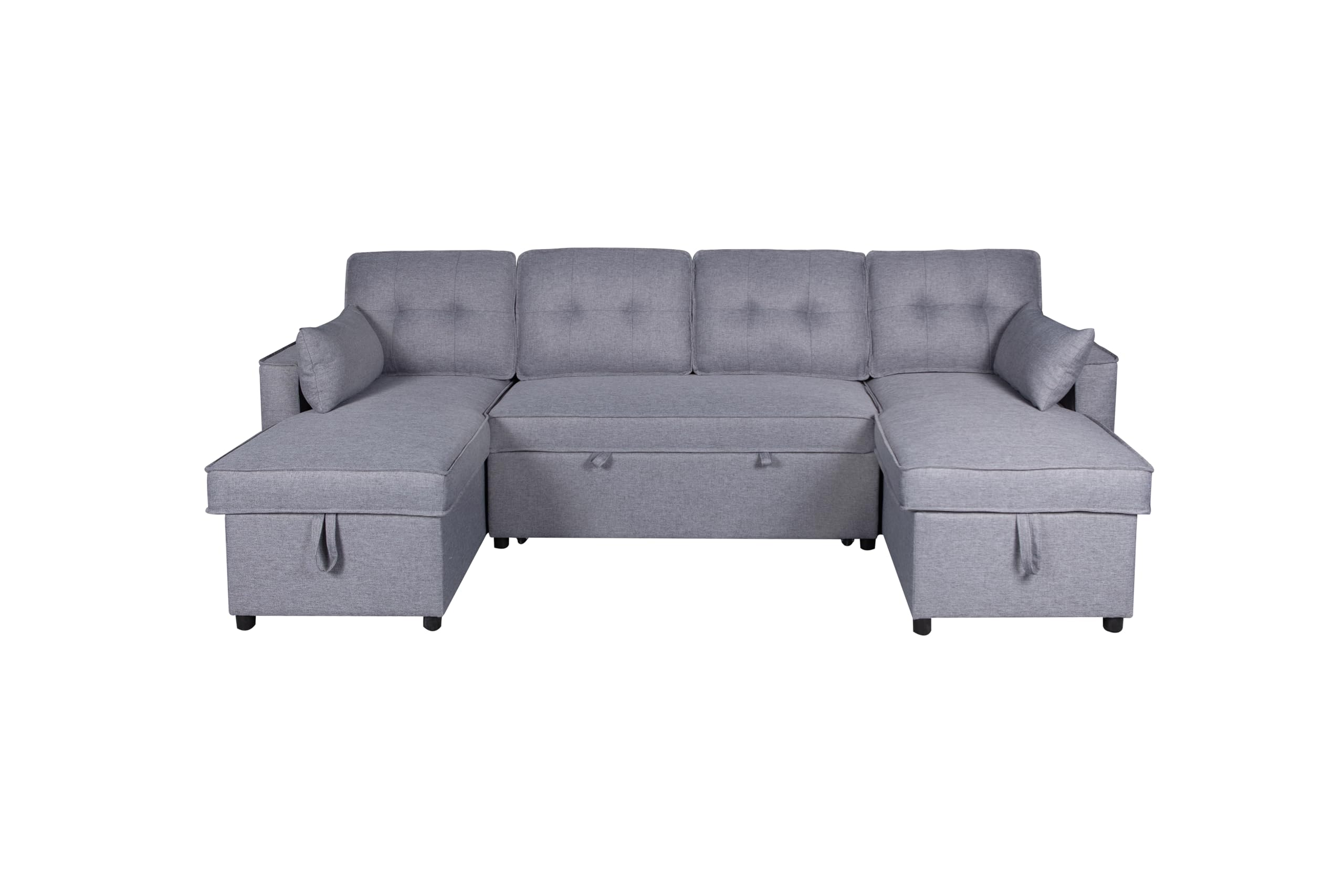 MUEBLIX.COM | Sofa Cama Chaiselongue Ucero 3 Plazas, Cama Doble en U, Sillón Cama Extraible, Doble Arcón, Tejido Antimanchas, Color Gris