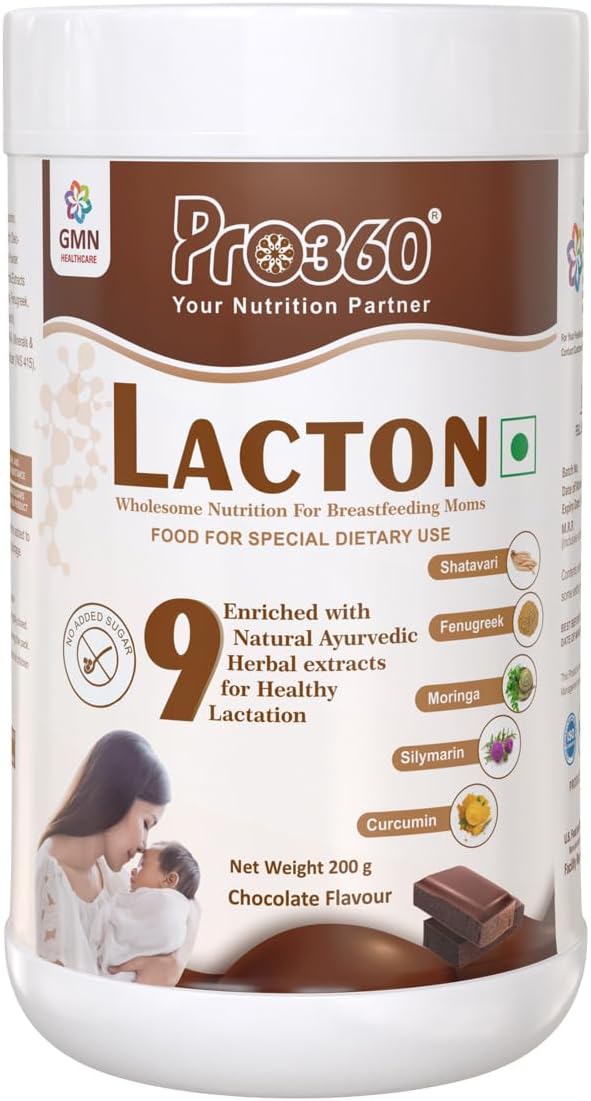 Pro360 Lacton Protein Powder for Breastfeeding, Lactating Women - Lactation Support Supplement for Mother with Herbal Extracts - Helps to Increase Breast Milk Supply - Chocolate Flavor, 200g