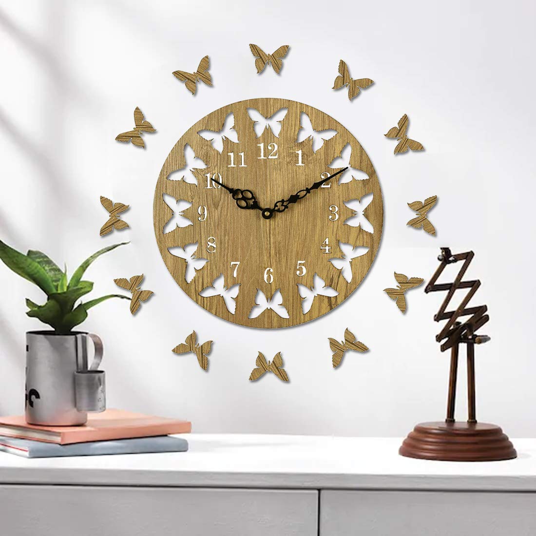 Brown Wall Clocks for Bedroom | Wall Clock for Living Room | Designer Wooden Butterflies Clocks for Home/Wall Decor 10 Inch by Sehaz Artworks - Image 4 thumbnail