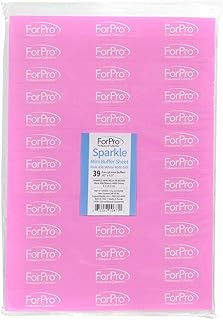 ForPro Sparkle Mini Buffer Sheet, Pre-Cut, Double-Sided Manicure & Pedicure Nail Buffers, Pink 400/White 4000 Grit, 39-Count