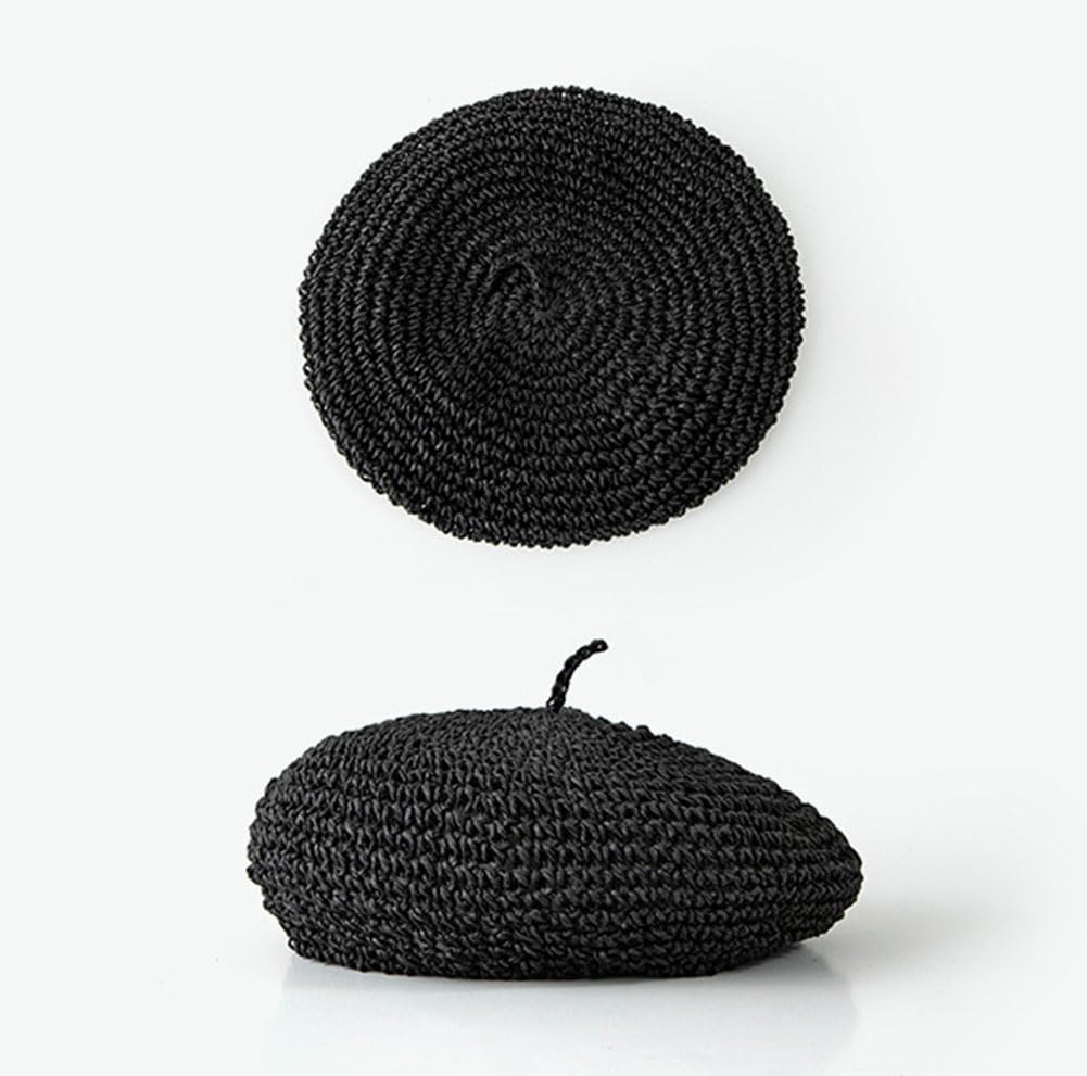 Berretto in paglia da donna, berretto estivo retrò, cappello berretto francese classico artista traspirante berretto lavorato a maglia cappello da sole per spiaggia vacanze viaggi feste