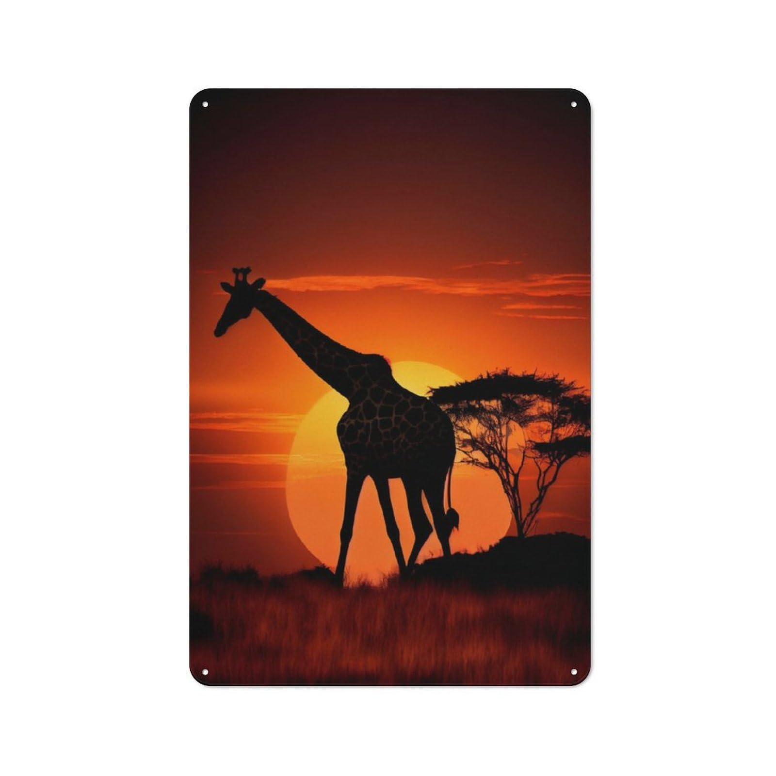 Junmoney Giraffe Sunset Vintage Tin Wall Plaque 30X20cm For Workshop Wall, A Decorative Christmas Gift For Makers And Diy Enthusiasts