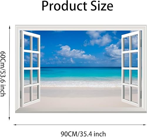 Miniatura 6 de Calcomanías de pared de ventanas falsas 3D con paisaje marino y playa, removibles, decoración de pared de paisaje para sala de estar y dormitorio