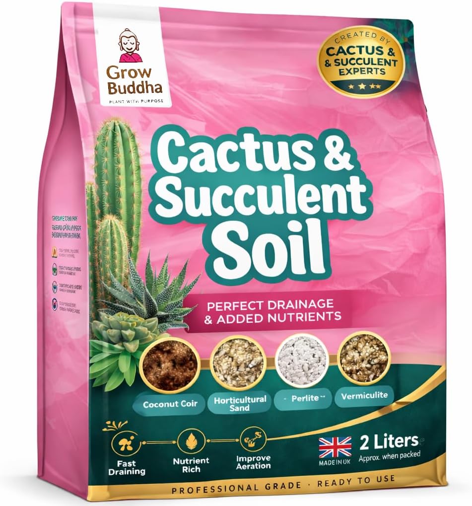Cactus Succulent Soil Grow Buddha - Natural Cactus and Succulent Indoor Potting Compost Mix - Enriched with Special Nutrients โCactus and Succulent Potting Soil Compost Mix for Indoor Plants (2L)
