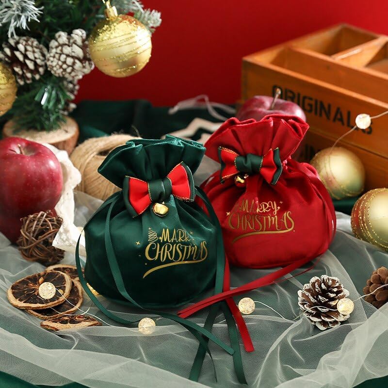 Gift Bags 5/20Pcs Bag Christmas Eve Velvet Apple Bag Christmas Tree Favor New Year Candy Bag (Color : D, Size : 5PCS_12X15CM)