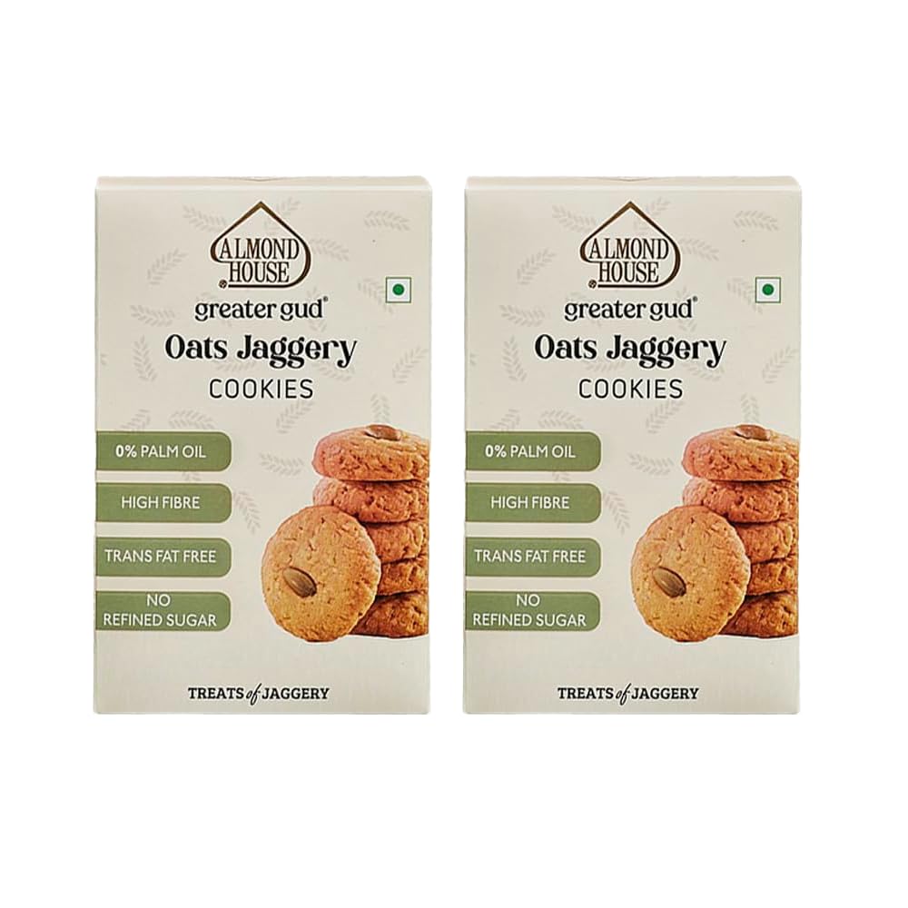 Oats Jaggery Cookies | No Maida, No Processed Sugar | Gluten Free | Millet Cookies | Healthy Snack | 100% Vegetarian | Perfect For Gifting | Ready To Eat | Pack of 2-100gm Each