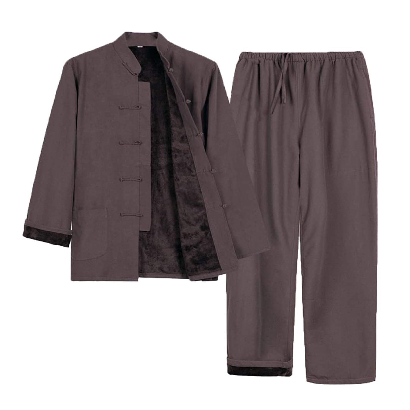 Traje Tang, Chaqueta gruesa de traje de tai chi for invierno, abrigos acolchados de algodón, ropa cálida de kung fu chino for hombre, pantalones(Coffee_M)