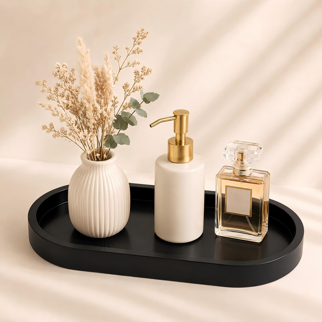 QOLyabnbn Black Vanity Tray for Makeup and Perfume