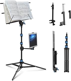 ECT2 Folding Music Stand for Music Sheet with Interchangeable Tablet Holder