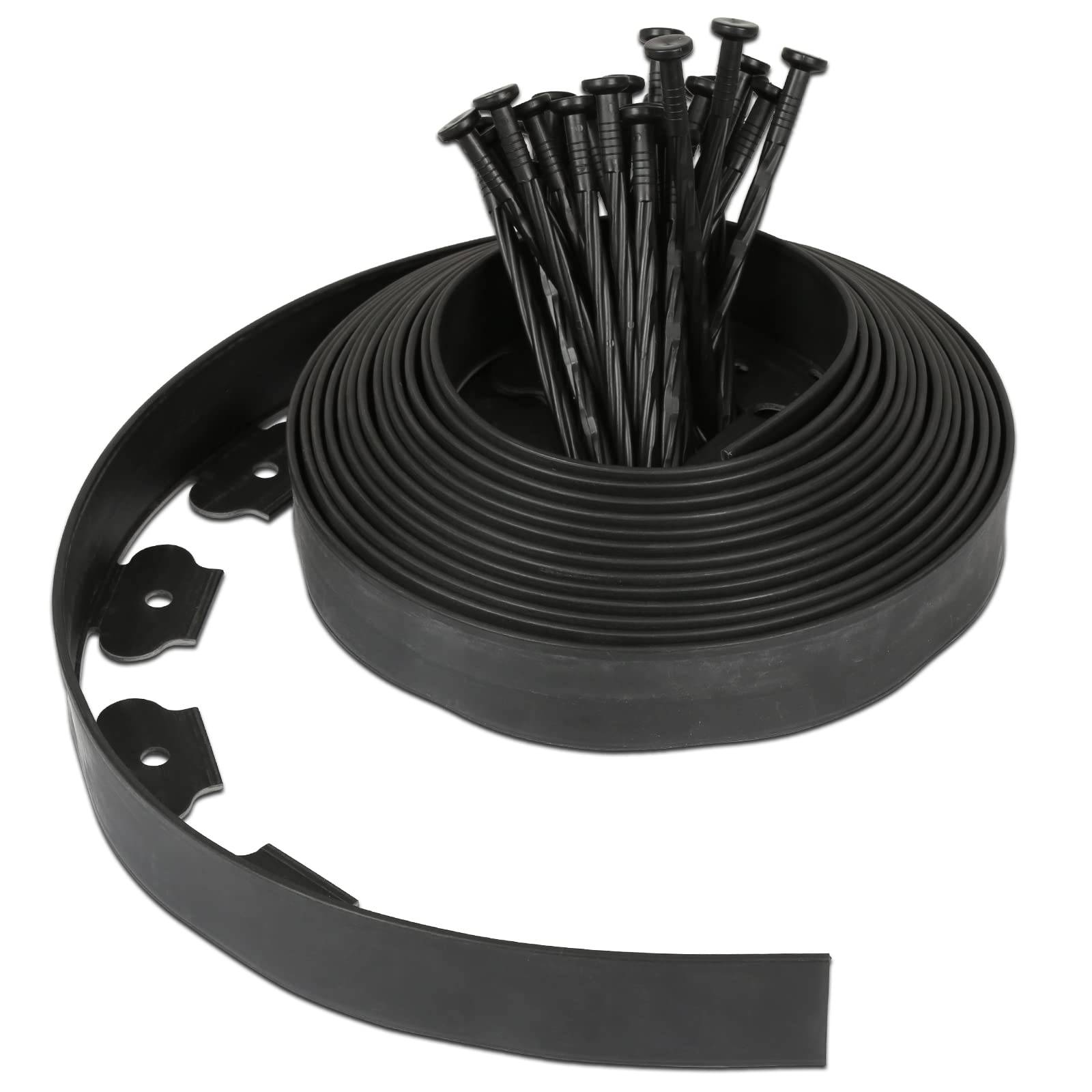 Gimisgu Bordo flessibile per prato, in plastica con 60 ancoraggi per ancoraggio, flessibile, per aiuole, rotondo, lunghezza 20 m, altezza 5 cm, colore nero