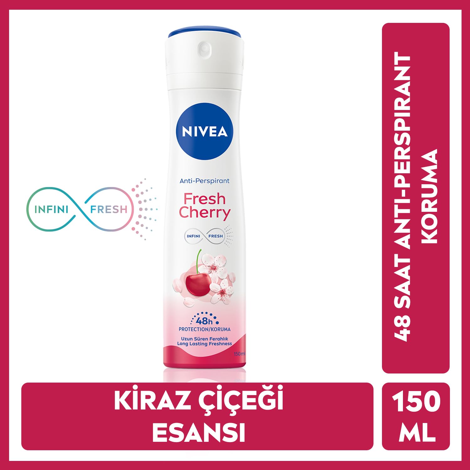 NIVEA Kadın Sprey Deodorant Cherry Fresh 150 ml, 48 Saat Anti-perspirant Koruma ve NIVEA Kadın Sprey Deodorant Dry Fresh, 48 Saat Anti-Perspirant Koruma (150 ml)