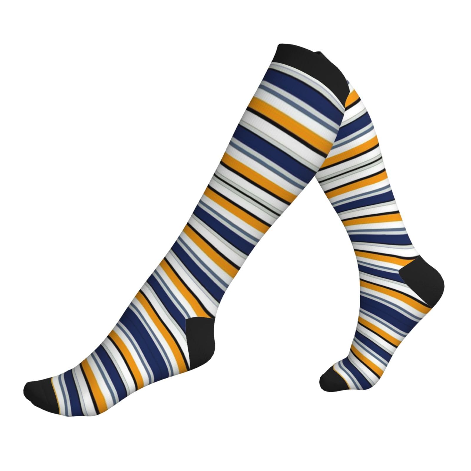 Ezdlowvba Unisex 3 Black Striped Print Compression Socks For Woman & Man 20-30Mmhg Knee High Calves For Flying Running Sport