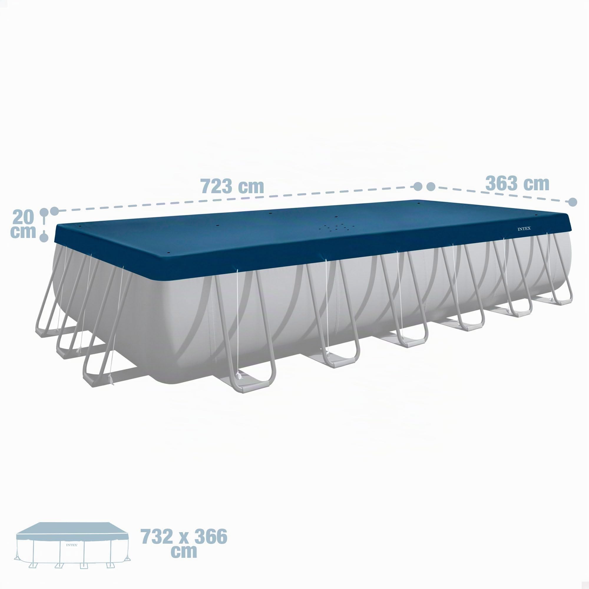 INTEX Poolabdeckung rechteckig für Pools 732x366 cm Ganzjahresplane (28087) | 3-lagiges UV-beständiges PE- Robuste & recycelte Ganzjahresabdeckung mit Halteschnur, hält auch bei windigem Wetter sicher