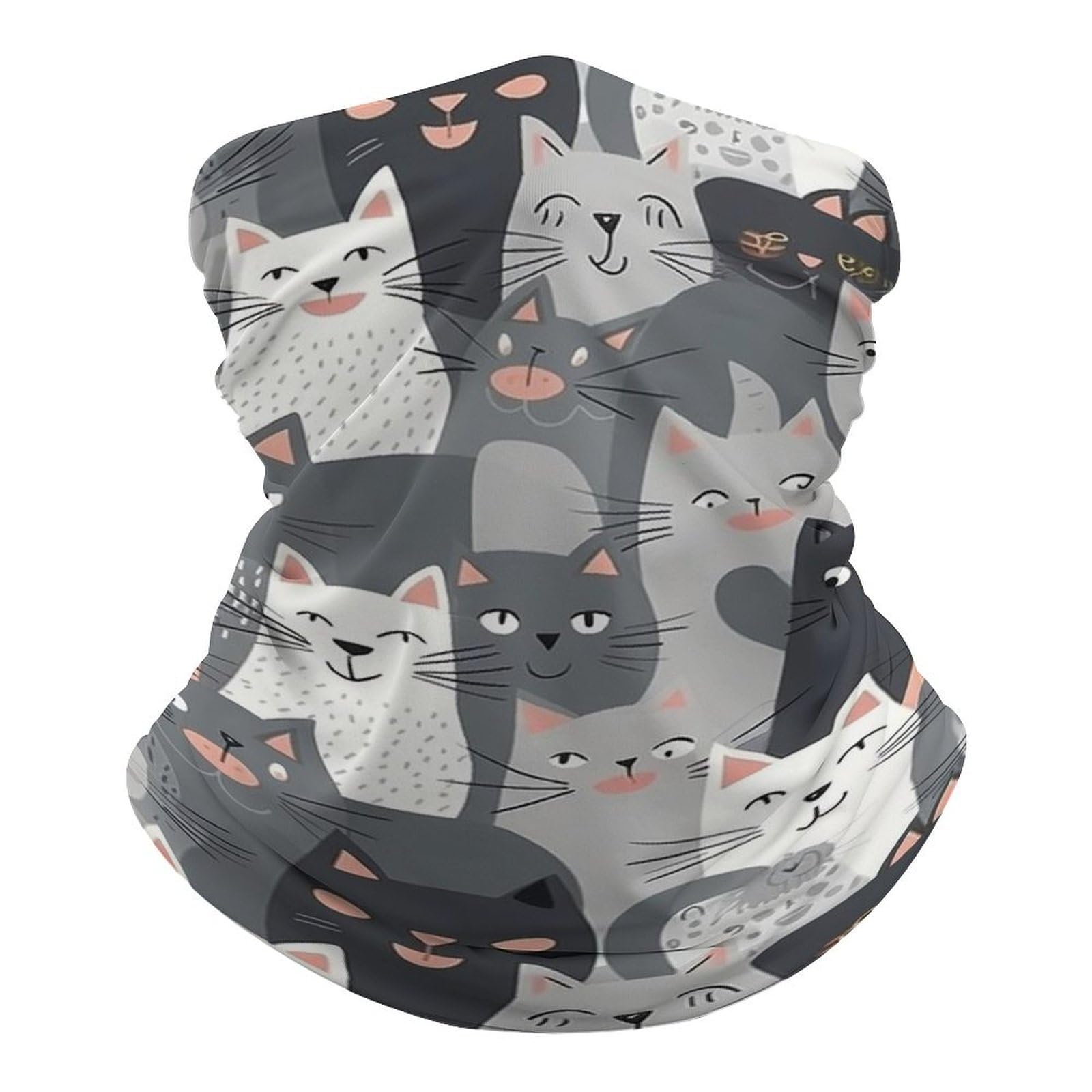 VFMNT Cute Funny Grey Cats Pattern Neck Gaiter Winter Face Mask for Men Women Scarf Face Cover Breathable Balaclava Running Bandana