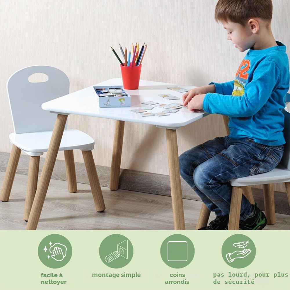 Kesper | Table pour enfant avec 2 chaises, matériau : panneau de fibres, dimensions : 55 x 55 x 45 cm, couleur : blanc | 17712 13