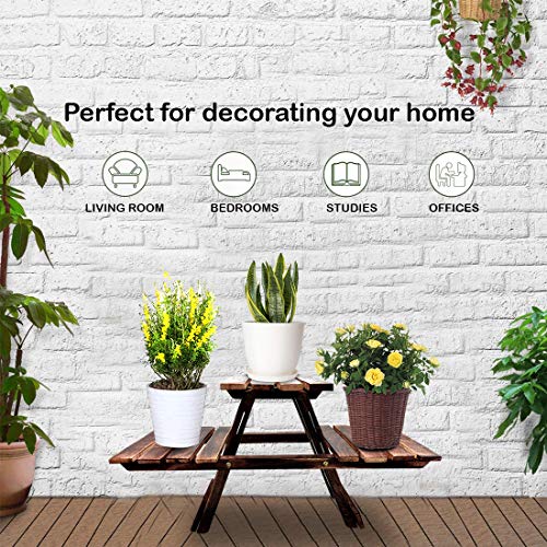 Image of Naayaab Craft Natural 4-Tier Wooden Ladder Shelf Flower Ladder Plant Stand, Stable Free Standing Plant Display Shelf for Garden Indoor Outdoor Holder Storage - Size (70 x 36 x 110cm)-Green