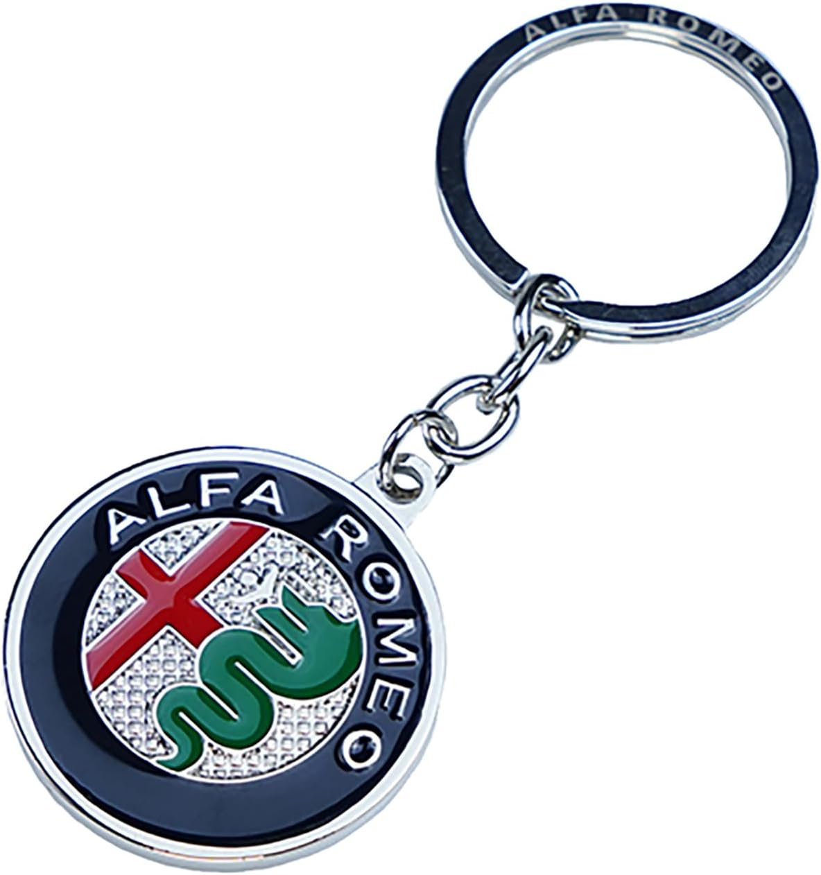 JUNMEICar Creative Car Logo Keychain 3D Chrome Plated Metal Alloy Keychain Gift Men and Women Keys for Alfa Romeo Giulia Stelvio 4c Tonale Mito giulietta 159 147, Silver, NO
