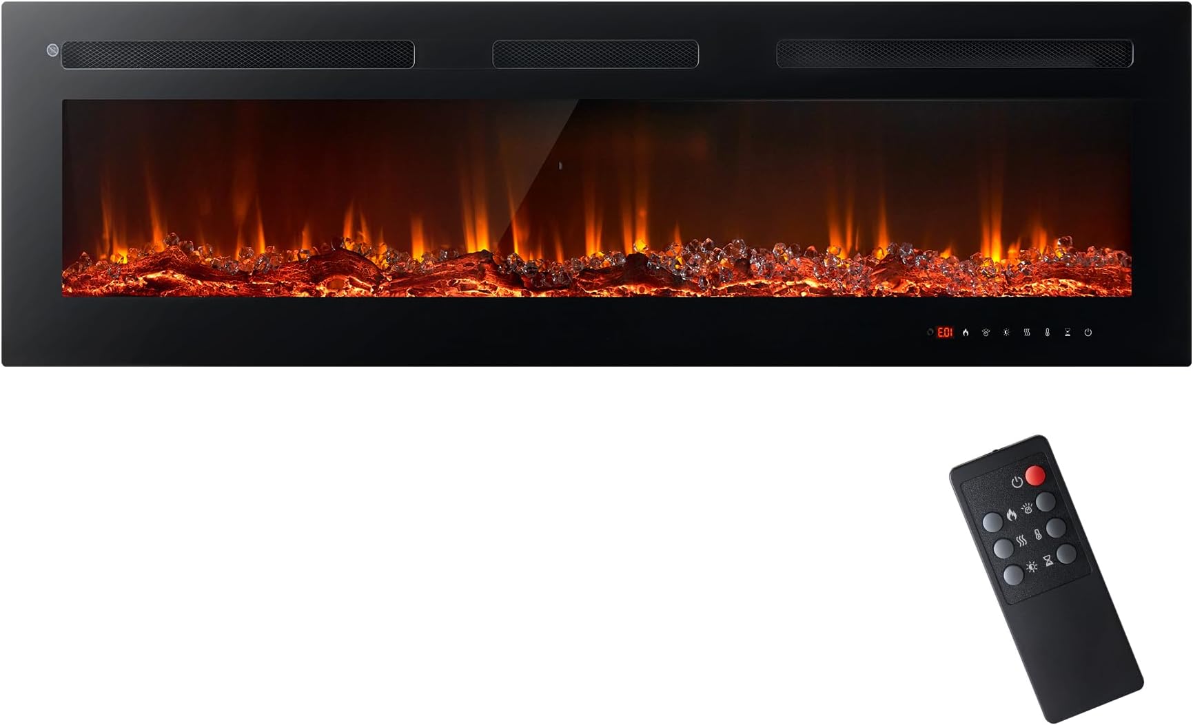 oneinmil Electric Fireplace, 50 inch Wide Recessed/Wall Mounted Electric Fireplace, Remote Control with Timer 12 Adjustable Color Flame, Remote Control,with Crystal Stone, 750/1500W