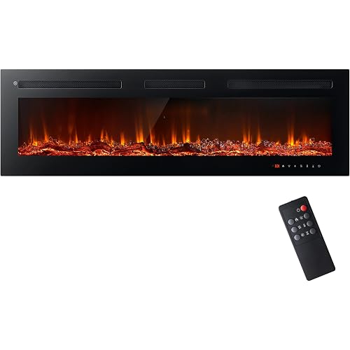 oneinmil Electric Fireplace, 50 inch Wide Recessed/Wall Mounted Electric Fireplace, Remote Control with Timer 12 Adjustable Color Flame, Remote Control,with Crystal Stone, 750/1500W
